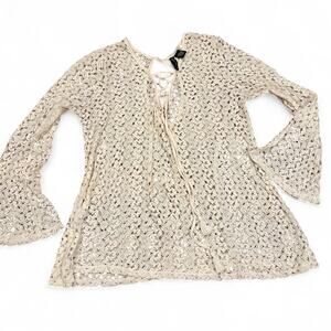 Cream crochet long sleeve boho blouse